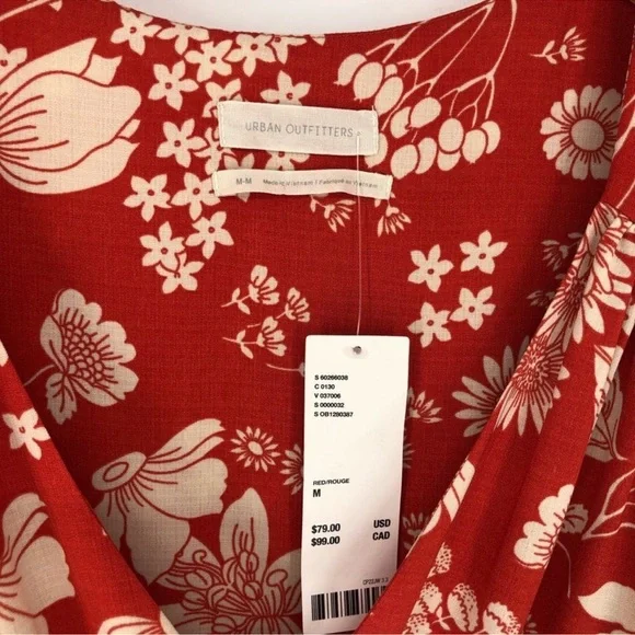 NWT Urban Outfitters Daphne Red / Orange Floral Midi Ruffle Wrap Dress Medium M - Picture 8 of 12